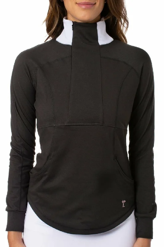 Golftini Women's Black Contrast Quarter Zip Pullover (Size Medium) SALE Ruffle Neck Pullover Golftini Women's Black Contrast Quarter Zip Pullover (Size Medium) SALE Ruffle Neck Pullover