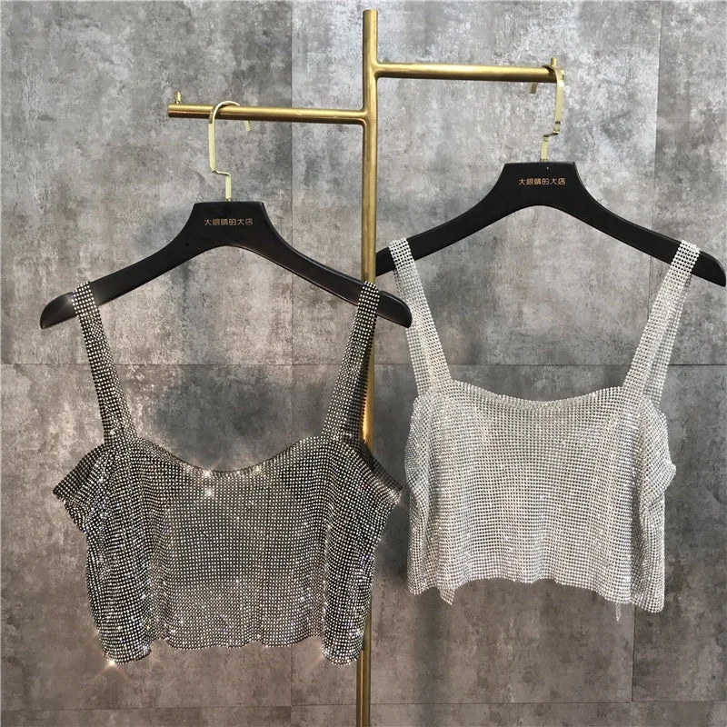 OUDINA New Casual Outside Suspenders TankTop Diamond Vest Rhinestone Tops Women white tank top OUDINA New Casual Outside Suspenders TankTop Diamond Vest Rhinestone Tops Women white tank top