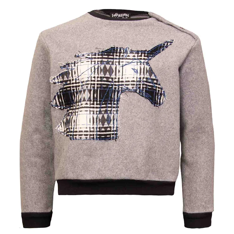 Grey Fleece Sweatshirt with Unicorn Appliqué Hoodie with Sequins Glamorous Eye-catching Grey Fleece Sweatshirt with Unicorn Appliqué Hoodie with Sequins Glamorous Eye-catching