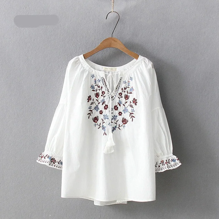 Wjczt Blouse 2022 Women Pullover Female Spring Autumn Spain Style Boho Ethnic Flare Sleeve Embroidery Shirt Blusa Tops Long Bell Sleeve Wjczt Blouse 2022 Women Pullover Female Spring Autumn Spain Style Boho Ethnic Flare Sleeve Embroidery Shirt Blusa Tops Long Bell Sleeve