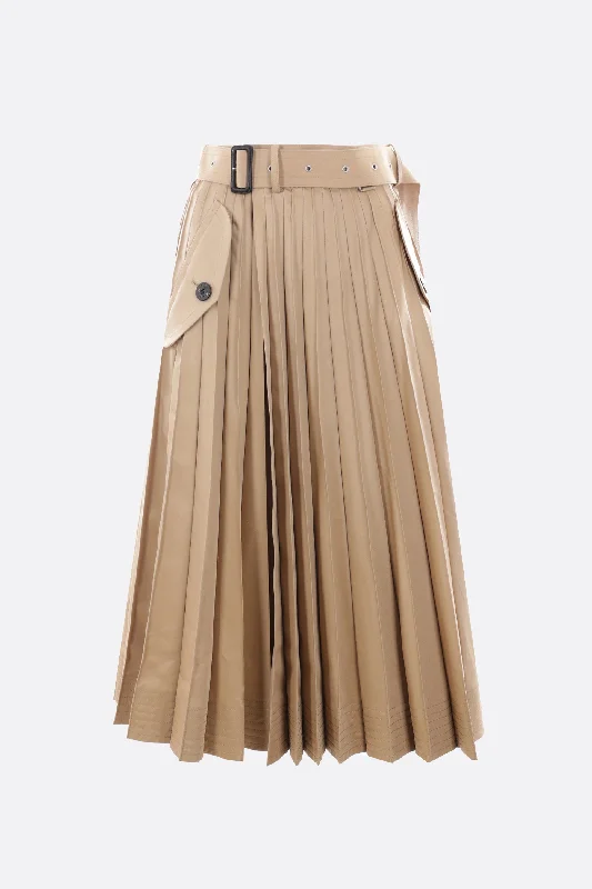 gabardine pleated skirt leather skirt refined