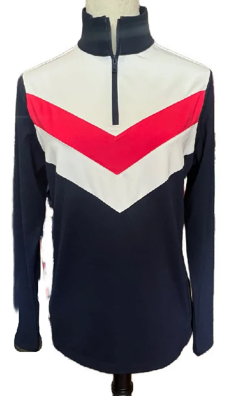 New Women's Ralph Lauren RLX Navy Chevron Zip Pullover Size L MSP$157 Thin Wool Pullover New Women's Ralph Lauren RLX Navy Chevron Zip Pullover Size L MSP$157 Thin Wool Pullover