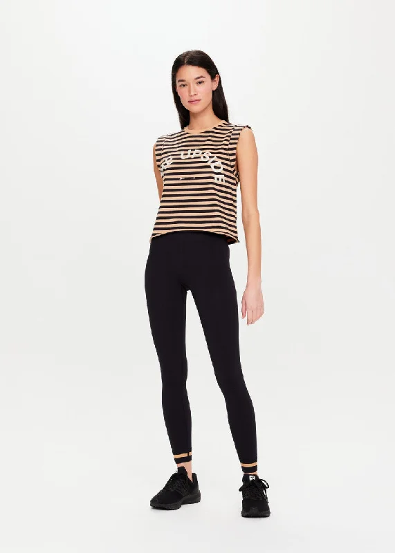 CROPPED MUSCLE TANK- STRIPE cold shoulder tank