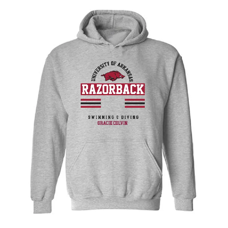 Arkansas - NCAA Women's Swimming & Diving : Gracie Colvin - Classic Fashion Shersey Hooded Sweatshirt Hoodie with Logo Branding Identity Arkansas - NCAA Women's Swimming & Diving : Gracie Colvin - Classic Fashion Shersey Hooded Sweatshirt Hoodie with Logo Branding Identity