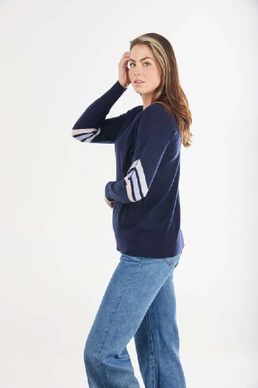 Vee Pullover With Stripes in Navy Combo BL3601 by Bridge & Lord Sabrina Neck Pullover Vee Pullover With Stripes in Navy Combo BL3601 by Bridge & Lord Sabrina Neck Pullover