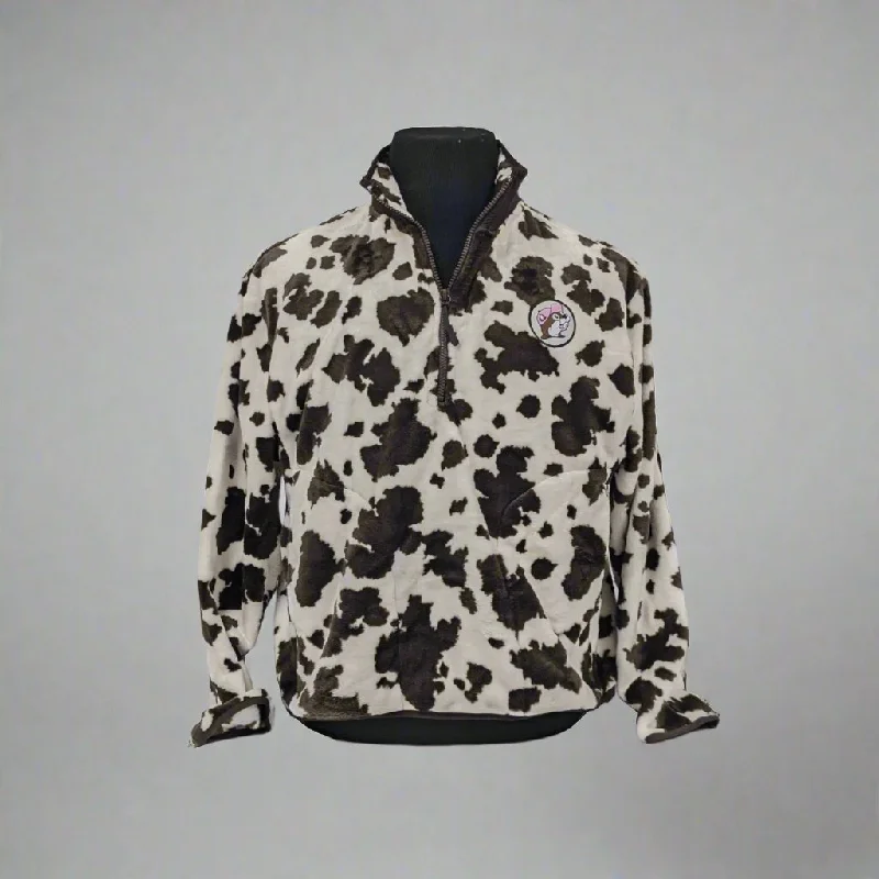 Buc-ee's Cow Print Quarter-Zip Pullover Jewel Neck Pullover