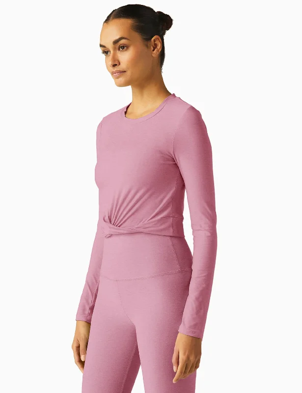 Featherweight Center Stage Cropped Long Sleeve Pullover - Pink Haze Heather Plunging Neck Pullover Featherweight Center Stage Cropped Long Sleeve Pullover - Pink Haze Heather Plunging Neck Pullover