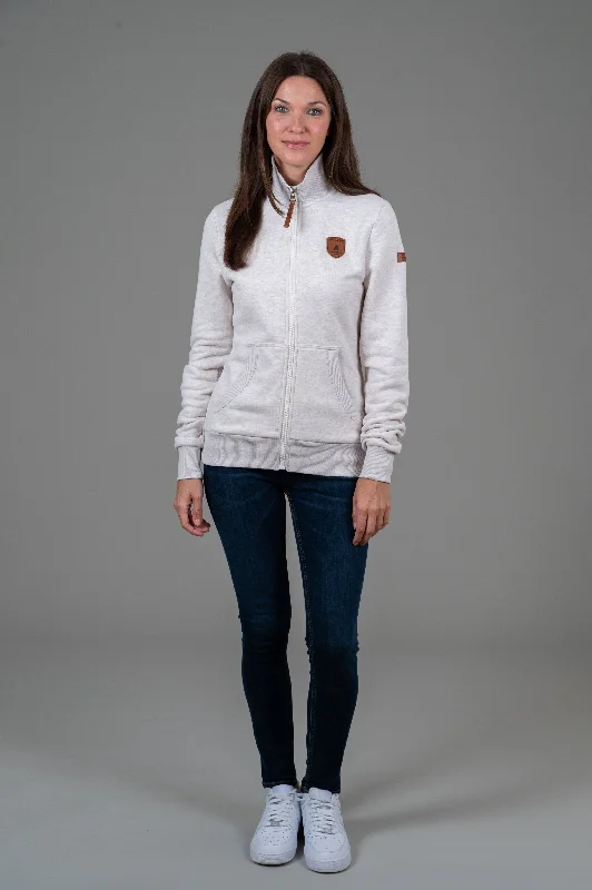 Marla Full-Zip Rib Neck Sweatshirt Heather Oatmeal Hoodie with Exposed Zipper Edgy Industrial Marla Full-Zip Rib Neck Sweatshirt Heather Oatmeal Hoodie with Exposed Zipper Edgy Industrial