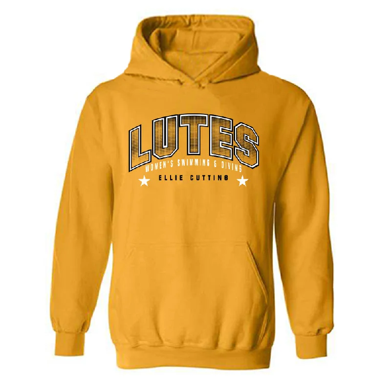 PLU - NCAA Women's Swimming & Diving : Ellie Cutting - Classic Fashion Shersey Hooded Sweatshirt Hoodie with Pastel Soft Subtle PLU - NCAA Women's Swimming & Diving : Ellie Cutting - Classic Fashion Shersey Hooded Sweatshirt Hoodie with Pastel Soft Subtle