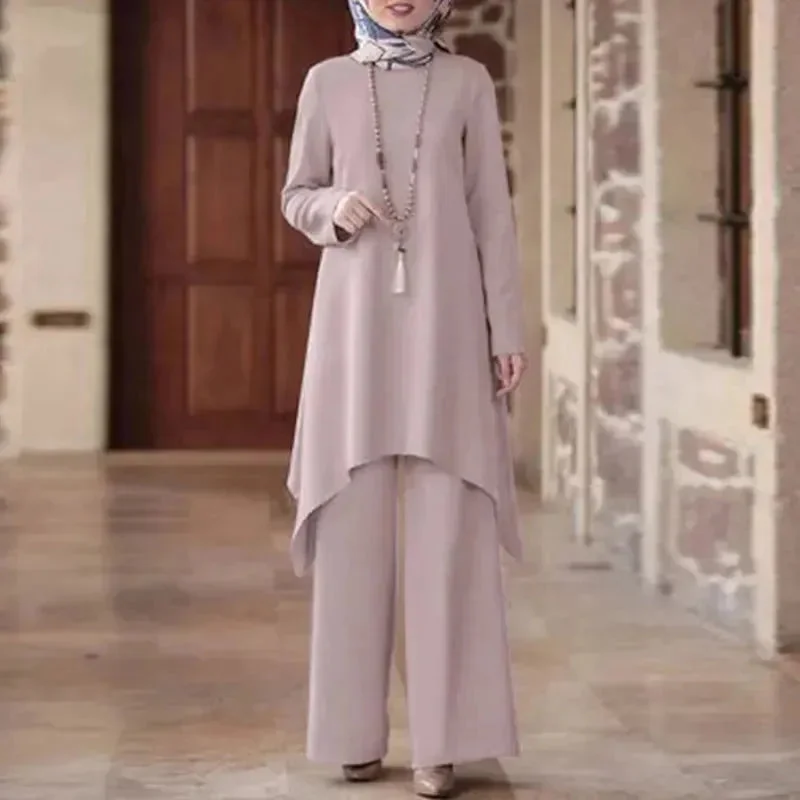 Two piece Arabset Middle East Solid Color Round Neck Pullover Midi Skirt and Pant Outdoor event ArabCo ord for Women ArabWork outfit Solo Sleeve Pullover Two piece Arabset Middle East Solid Color Round Neck Pullover Midi Skirt and Pant Outdoor event ArabCo ord for Women ArabWork outfit Solo Sleeve Pullover