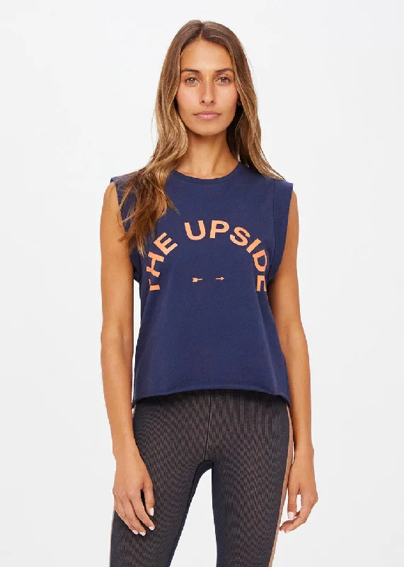 Cropped Muscle Tank- Navy cropped tank top