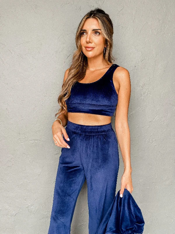 [Z Supply] Zoe Velour Tank Bra-Deep Blue gym tank top