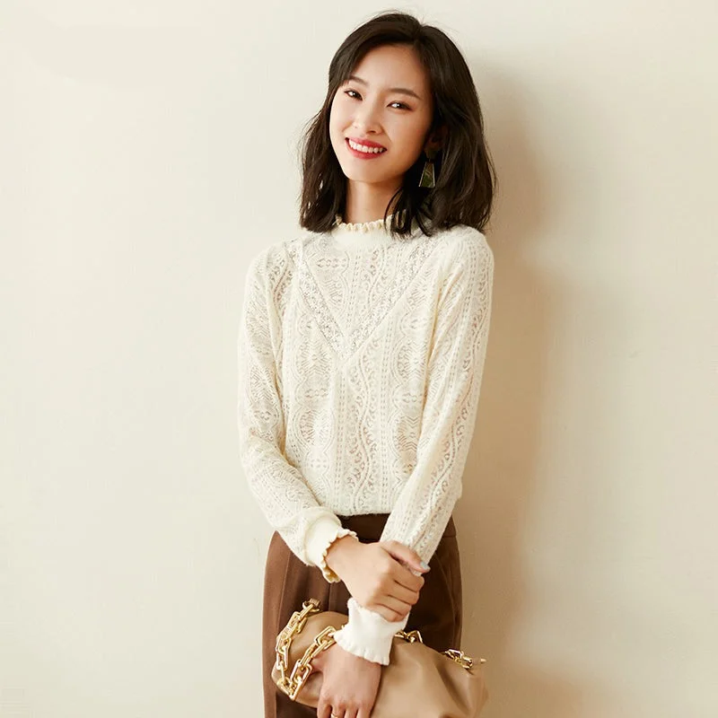 Wjczt Autumn Lace Blouse For Women Fashion Stand Collar Knitted Pullover Winter Clothes Blusas Elegant Female Shirts F5282 One Shoulder Top Wjczt Autumn Lace Blouse For Women Fashion Stand Collar Knitted Pullover Winter Clothes Blusas Elegant Female Shirts F5282 One Shoulder Top