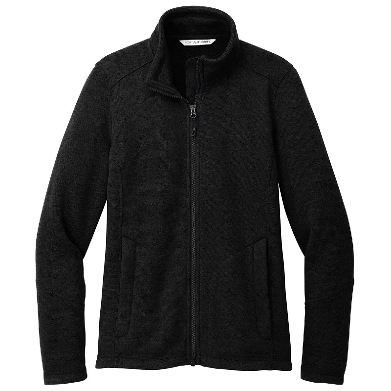 Port Authority Women's Deep Black Arc Sweater Fleece Jacket Anti-Pilling Anti-Shrink Durable Port Authority Women's Deep Black Arc Sweater Fleece Jacket Anti-Pilling Anti-Shrink Durable