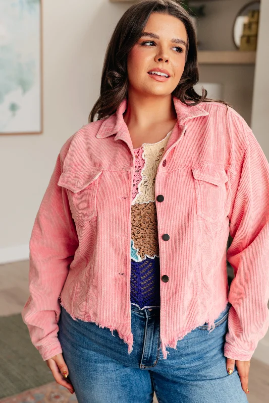 Hazel Blues® | Main Stage Corduroy Jacket in Neon Pink Stand-Up Collar Roll-Neck Collar Turtle Neck Hazel Blues® | Main Stage Corduroy Jacket in Neon Pink Stand-Up Collar Roll-Neck Collar Turtle Neck