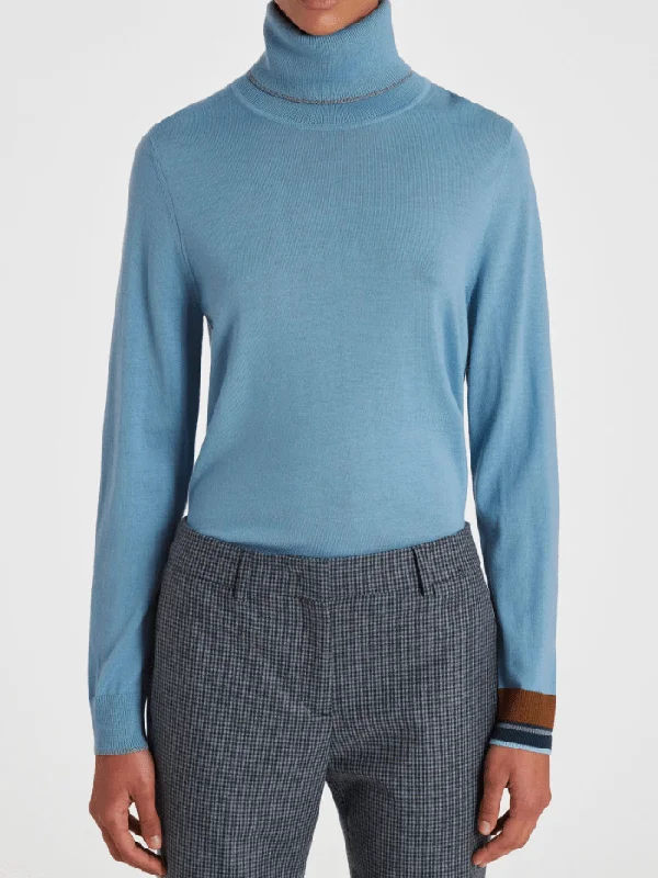 Paul Smith Light Blue Wool Blend Roll Neck Sweater W2R-323N-L31054 Col 44 Glossy Satin Silk Paul Smith Light Blue Wool Blend Roll Neck Sweater W2R-323N-L31054 Col 44 Glossy Satin Silk