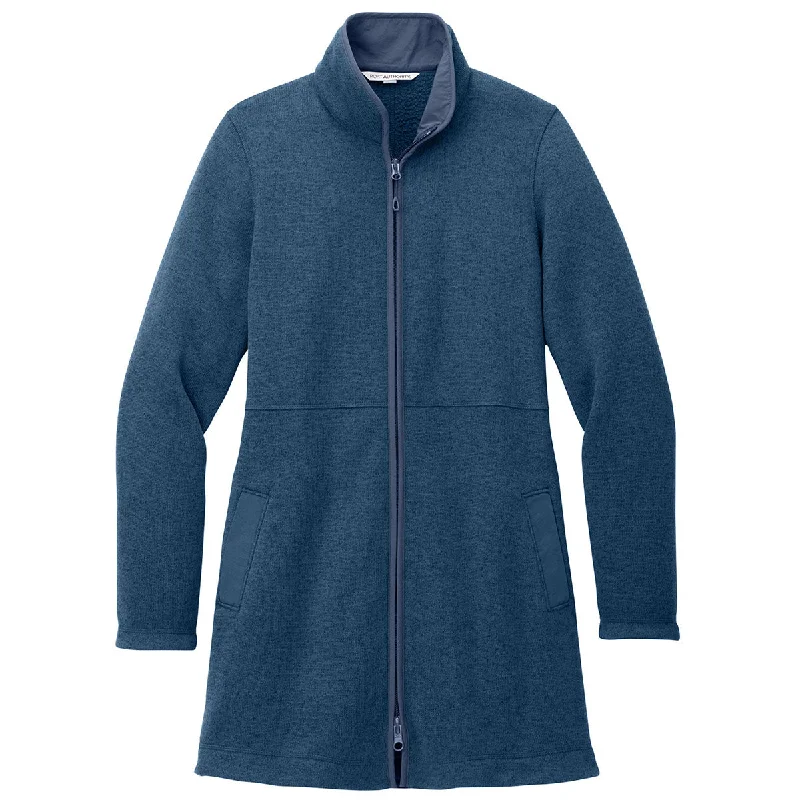 Port Authority Women's Insignia Blue Heather Arc Sweater Fleece Long Jacket Iron Safe Non-Iron Wrinkle Free Port Authority Women's Insignia Blue Heather Arc Sweater Fleece Long Jacket Iron Safe Non-Iron Wrinkle Free