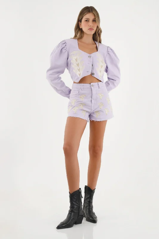 Women's Purple Jacket with Decorative Embroidery Front Pockets Side Pockets Patch Pockets Women's Purple Jacket with Decorative Embroidery Front Pockets Side Pockets Patch Pockets