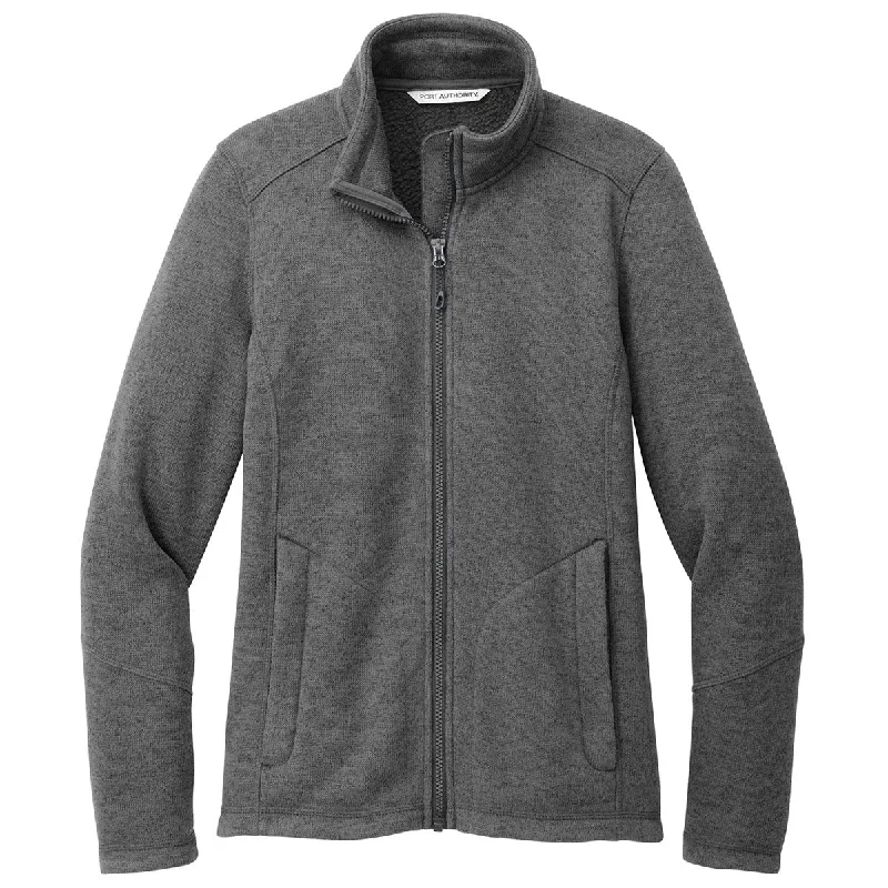 Port Authority Women's Grey Smoke Heather Arc Sweater Fleece Jacket Casual Formal Business Port Authority Women's Grey Smoke Heather Arc Sweater Fleece Jacket Casual Formal Business