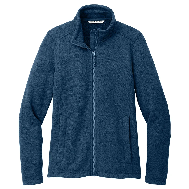 Port Authority Women's Insignia Blue Heather Arc Sweater Fleece Jacket Elegant Classic Vintage Port Authority Women's Insignia Blue Heather Arc Sweater Fleece Jacket Elegant Classic Vintage