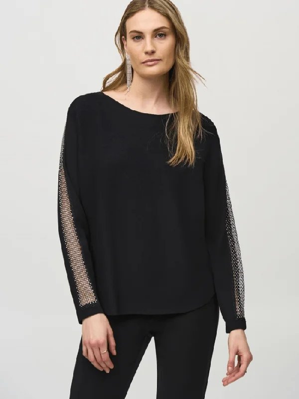 Joseph Ribkoff Black Jumper With Lace Sequin Trim 244910 Col 11 Plaid Sweater Polka Dot Checkered Joseph Ribkoff Black Jumper With Lace Sequin Trim 244910 Col 11 Plaid Sweater Polka Dot Checkered