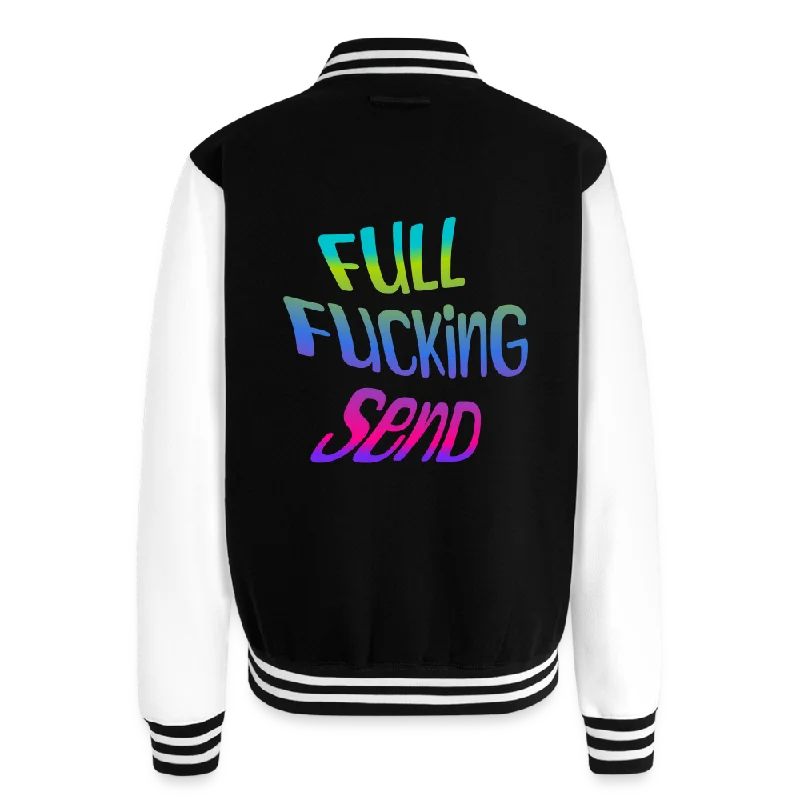 Full F*cking Send Heavyweight Letterman Jacket Welt Pockets Slit Pockets Flap Pockets Full F*cking Send Heavyweight Letterman Jacket Welt Pockets Slit Pockets Flap Pockets