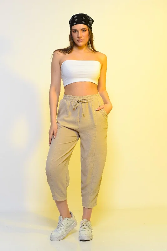 New Season Summer Elastic Waist Slim Pants High Waist Women Beige Color Casual Trousers Trousers Essential Wardrobe New Season Summer Elastic Waist Slim Pants High Waist Women Beige Color Casual Trousers Trousers Essential Wardrobe