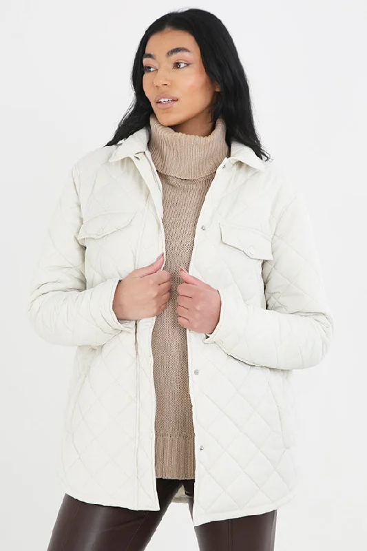 PLUS SIZE CREAM DIAMOND QUILTED PADDED JACKET Toggled Jacket Drawstring Jacket Belted Jacket PLUS SIZE CREAM DIAMOND QUILTED PADDED JACKET Toggled Jacket Drawstring Jacket Belted Jacket