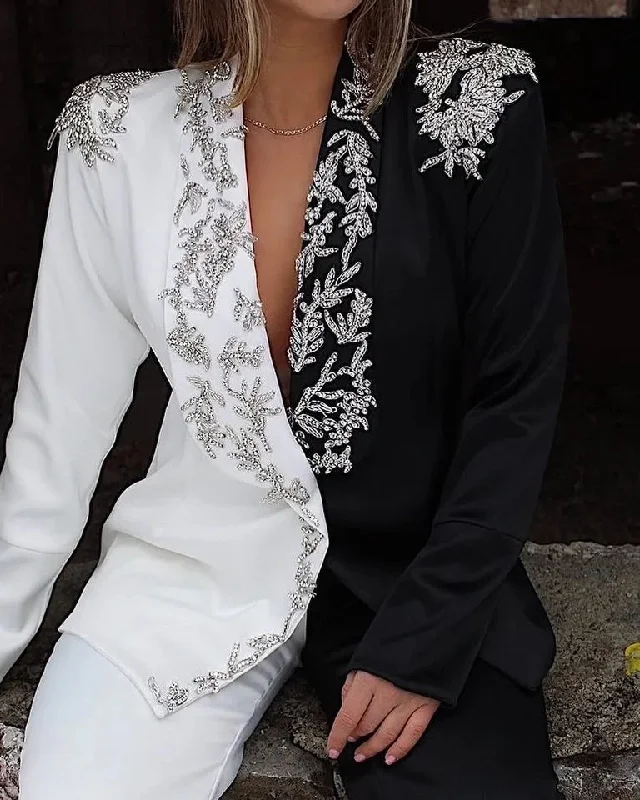 Luxury Crystal Beading Women Pants Suits (Jacket+Pants) Embroidered Jacket Appliqued Jacket Beaded Jacket Luxury Crystal Beading Women Pants Suits (Jacket+Pants) Embroidered Jacket Appliqued Jacket Beaded Jacket