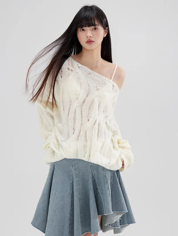 Loose Lazy Style Oversize Dropped Shoulder Hollow Sweater WOO0047 Iron Safe Non-Iron Wrinkle Free Loose Lazy Style Oversize Dropped Shoulder Hollow Sweater WOO0047 Iron Safe Non-Iron Wrinkle Free