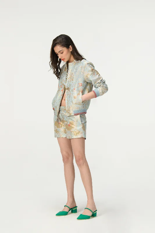 Rainforest Janbaaz Bomber Jacket Ice Blue Silk Brocade Belted Jacket Elasticated Jacket Padded Jacket Rainforest Janbaaz Bomber Jacket Ice Blue Silk Brocade Belted Jacket Elasticated Jacket Padded Jacket