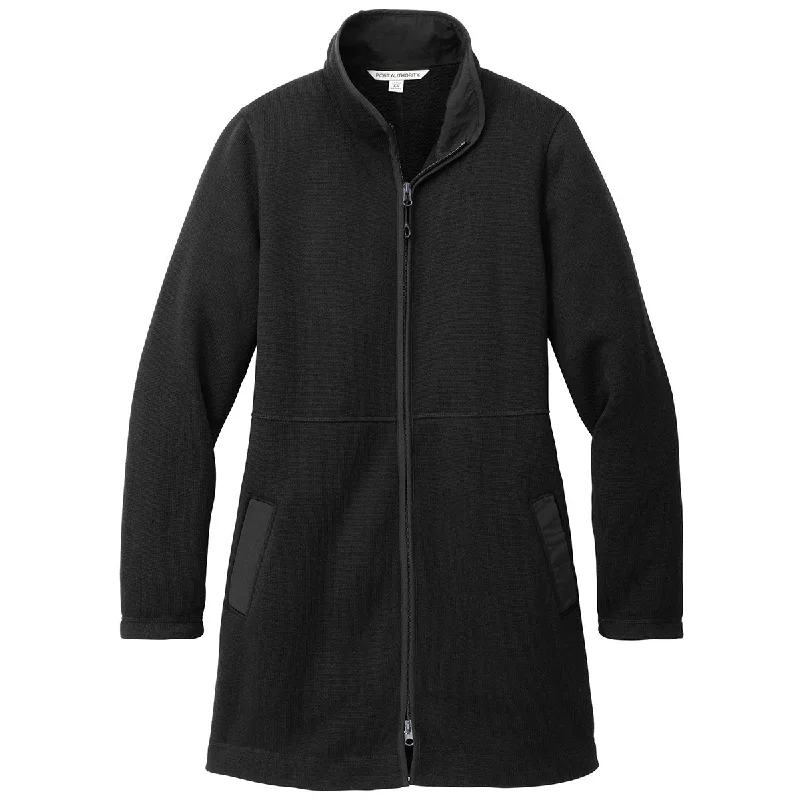 Port Authority Women's Deep Black Arc Sweater Fleece Long Jacket Handmade Hand-knitted Hand-woven Port Authority Women's Deep Black Arc Sweater Fleece Long Jacket Handmade Hand-knitted Hand-woven
