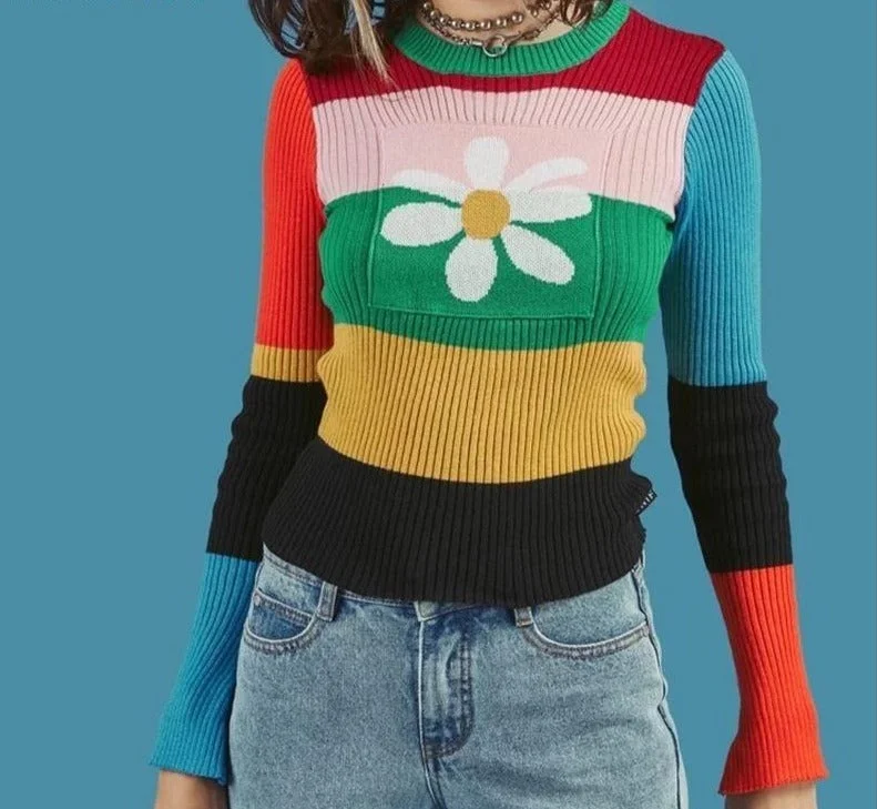 Flowers Sweater | Knitted Rainbow Sweater | Women Sweater | Crew-Neck Long Sleeve Sweater | Women Trendy Sweater | Women Botanical Sweater Seamless Knitted Crochet Flowers Sweater | Knitted Rainbow Sweater | Women Sweater | Crew-Neck Long Sleeve Sweater | Women Trendy Sweater | Women Botanical Sweater Seamless Knitted Crochet