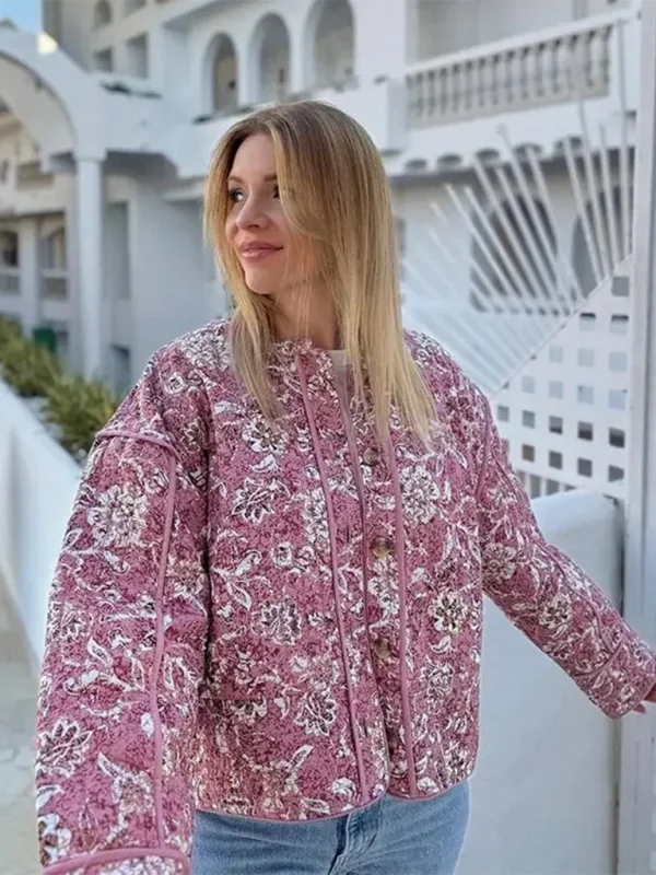 Blue Zone Planet | Sally's Street Retro Floral Print Style Quilted Jacket Hoodie Zip-Up Jacket Button-Up Jacket Blue Zone Planet | Sally's Street Retro Floral Print Style Quilted Jacket Hoodie Zip-Up Jacket Button-Up Jacket
