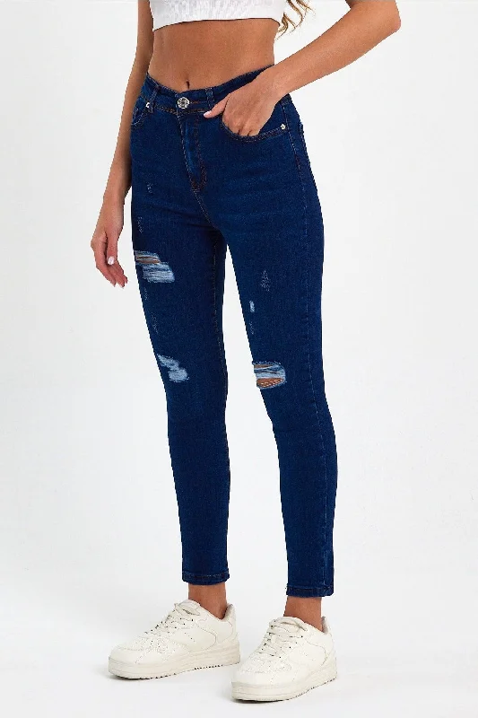 Laser Cut Ripped Detailed Slim-Line Gathering Skinny Jeans Trousers Trousers practical durable Laser Cut Ripped Detailed Slim-Line Gathering Skinny Jeans Trousers Trousers practical durable