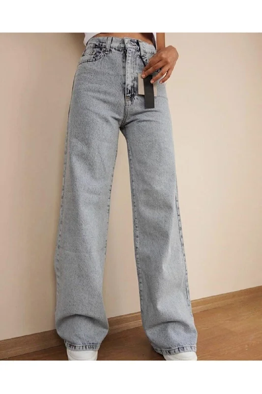 Q Power Lycra Women's Light Blue Snow Wash High Waist Wide Leg Denim Jeans Trousers Lvk-001040a Trousers fashionable chic Q Power Lycra Women's Light Blue Snow Wash High Waist Wide Leg Denim Jeans Trousers Lvk-001040a Trousers fashionable chic