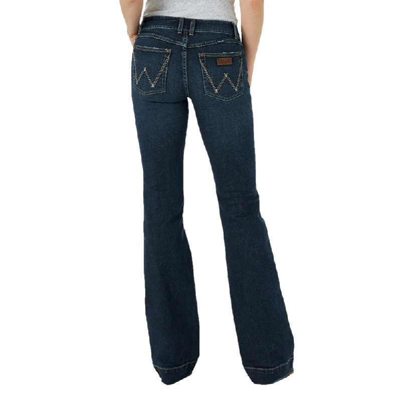 Wrangler Ladies Retro® Mid Rise Mae Trouser Dark Wash Jeans 09MWWNS Trousers versatile all-occasion Wrangler Ladies Retro® Mid Rise Mae Trouser Dark Wash Jeans 09MWWNS Trousers versatile all-occasion