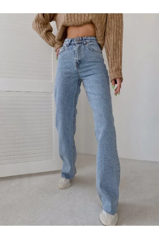 Women's Kaley Blue High Waist Wide Leg Denim Jeans- Loose Trousers Trousers practical easy-care Women's Kaley Blue High Waist Wide Leg Denim Jeans- Loose Trousers Trousers practical easy-care