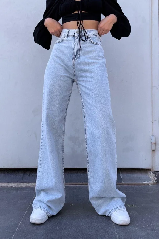 Women's Lebron Blue Snow Wash High Waist Wide Leg Denim Jeans- Loose Trousers Wide Leg Loose Fit Mid Waist Women's Lebron Blue Snow Wash High Waist Wide Leg Denim Jeans- Loose Trousers Wide Leg Loose Fit Mid Waist