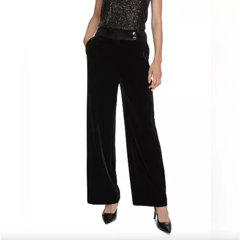 CALVIN KLEIN Womens Whitney Velour Wide Leg Pants 18W Black Dress Trousers NWT Trousers Winter Warm CALVIN KLEIN Womens Whitney Velour Wide Leg Pants 18W Black Dress Trousers NWT Trousers Winter Warm
