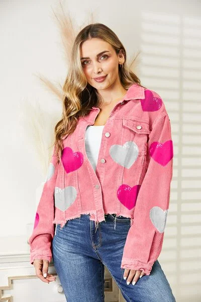 Hazel Blues® | Heart Sequin Dropped Shoulder Jacket Snapped Jacket Toggled Jacket Drawstring Jacket Hazel Blues® | Heart Sequin Dropped Shoulder Jacket Snapped Jacket Toggled Jacket Drawstring Jacket