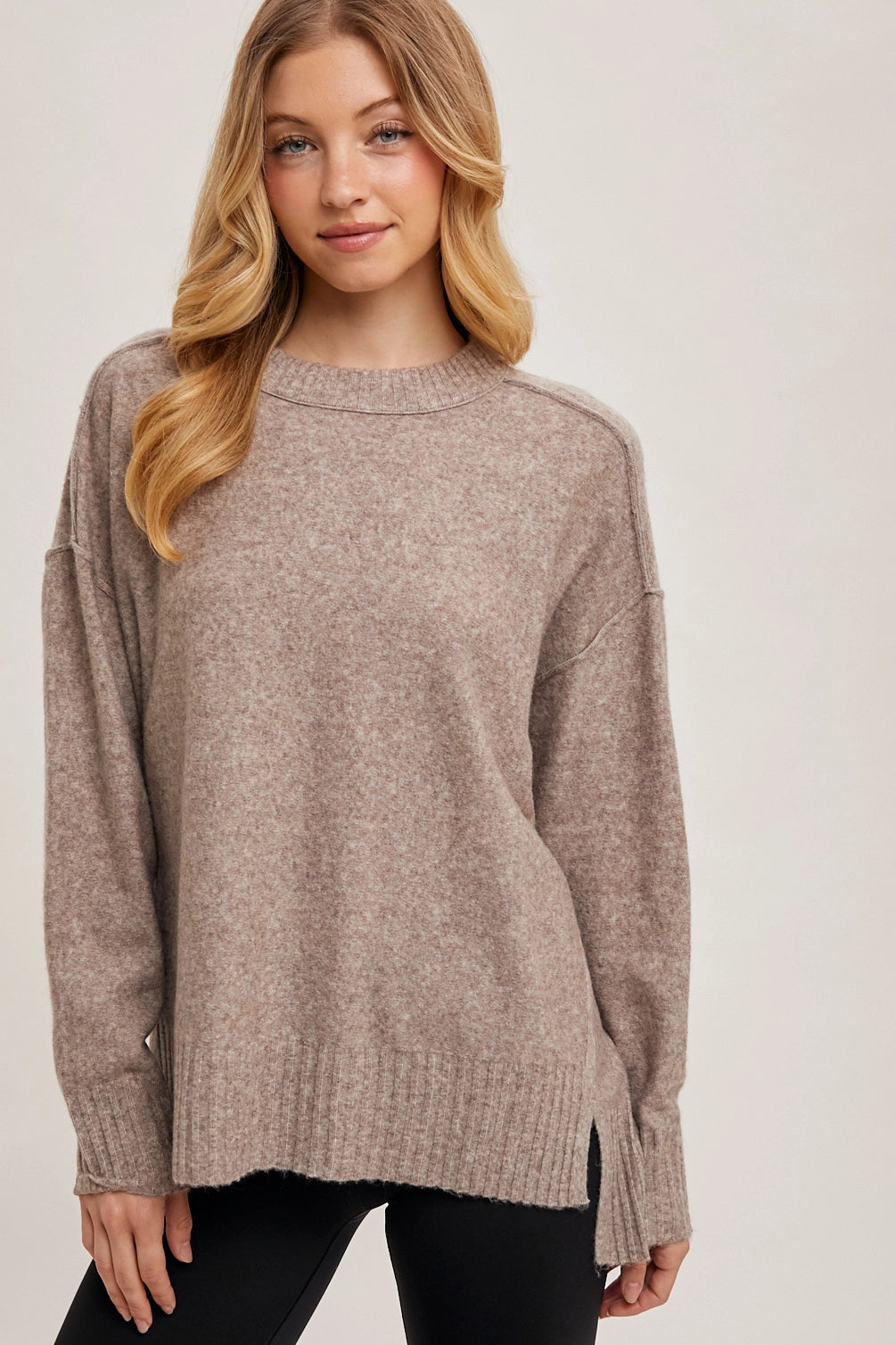 Crew Neck Knit Sweater Pullover Holiday Latte Welt Pockets Slit Pockets Flap Pockets Crew Neck Knit Sweater Pullover Holiday Latte Welt Pockets Slit Pockets Flap Pockets