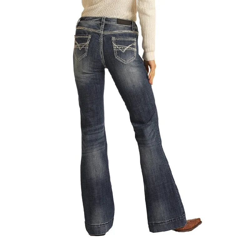 Rock & Roll Denim Ladies Mid Rise Dark Vintage Trouser Jeans W8M9516 Trousers chic fashionable Rock & Roll Denim Ladies Mid Rise Dark Vintage Trouser Jeans W8M9516 Trousers chic fashionable