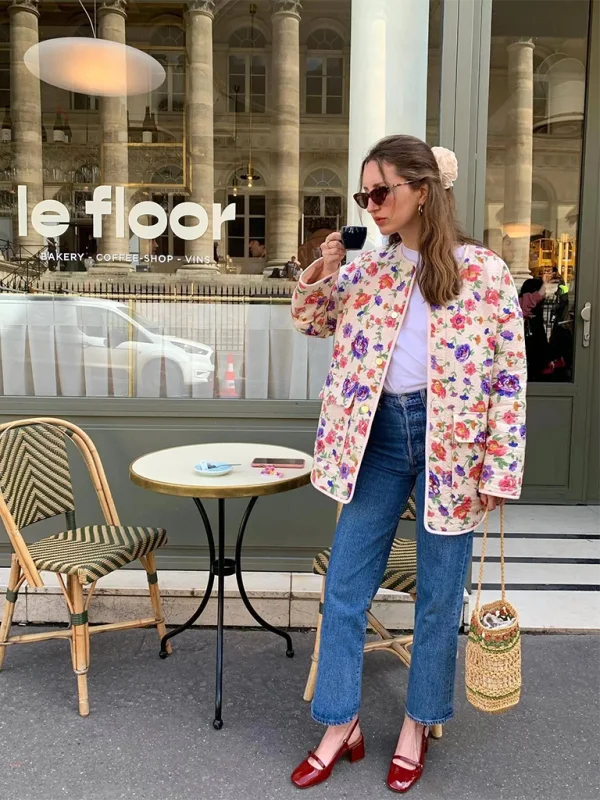 Blue Zone Planet | Ava's Floral Print Light Jacket Fleece Fabric Down Fabric Feather Fabric Blue Zone Planet | Ava's Floral Print Light Jacket Fleece Fabric Down Fabric Feather Fabric