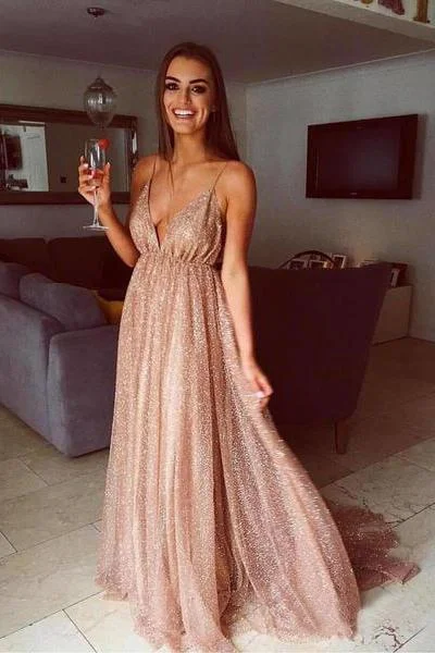 A Line Spaghetti Straps V Neck Gold Prom Dresses Long Backless Evening Dresses WK654 A Line Spaghetti Straps V Neck Gold Prom Dresses Long Backless Evening Dresses WK654