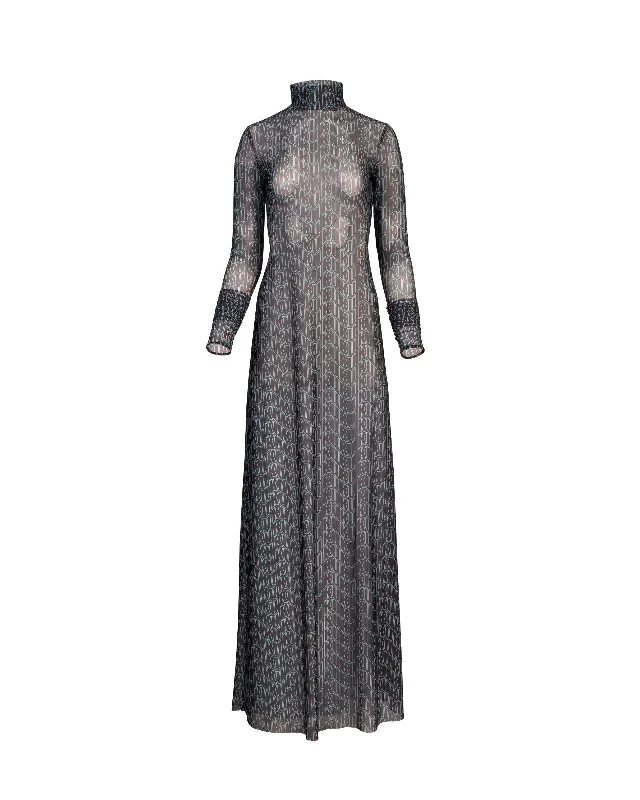 Black Wavy Monogram Mesh Dress