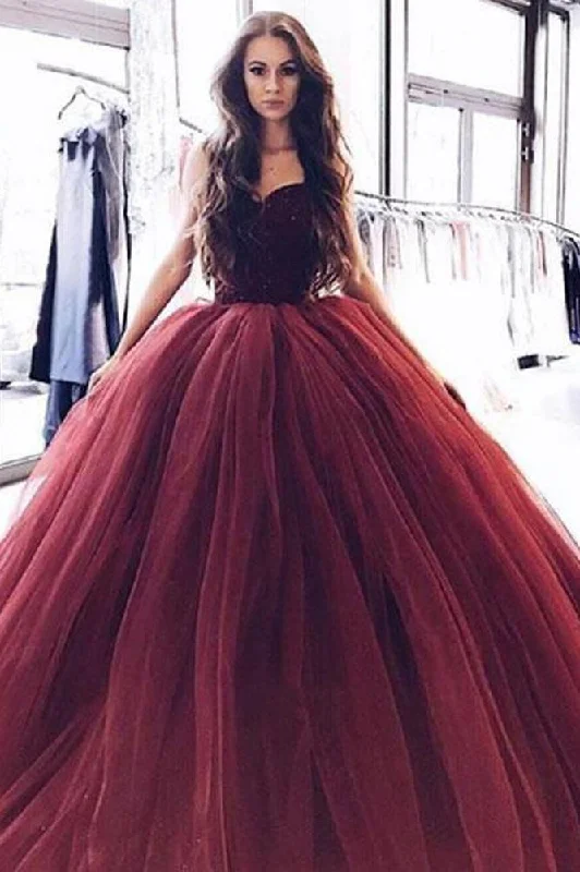 Ball Gown Burgundy Tulle Strapless Sweetheart Prom Dresses Quinceanera Dresses WK696 Ball Gown Burgundy Tulle Strapless Sweetheart Prom Dresses Quinceanera Dresses WK696