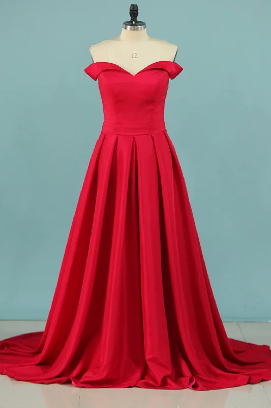 2024 A Line New Arrival Off The Shoulder Elastic Satin Evening Dresses Zipper Back
