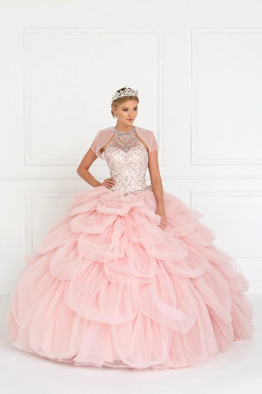 Tulle Halter Quinceanera Dress with Beads and Jewels