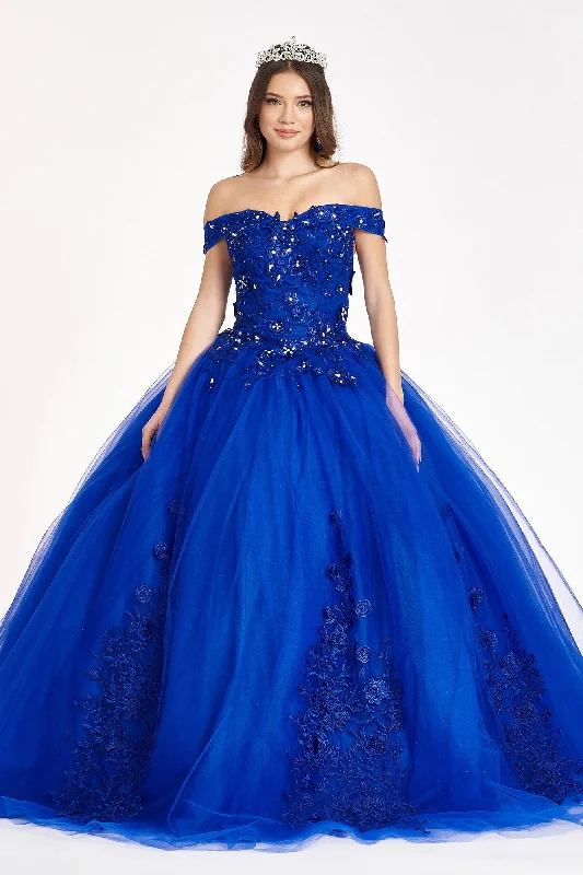 Jewel Embellished Long Mesh Quincenera Dress
